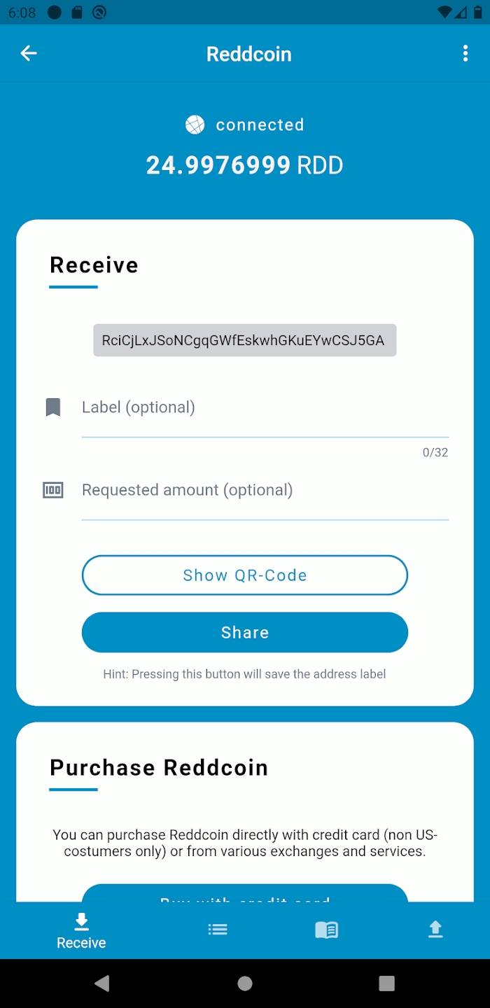 Reddcoin Mobile Wallet Zrzut ekranu 2