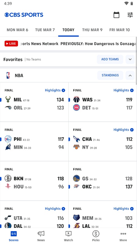 CBS Sports App: Scores & News Screenshot 1