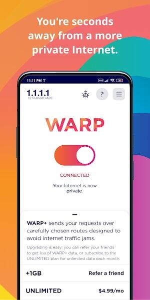 1.1.1.1 + WARP: Safer Internet Captura de pantalla 0