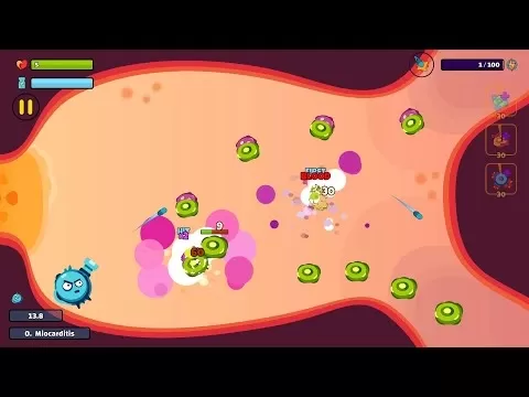 Bodyguard Cellwars gameplay screenshot showing colorful immune cells battling pathogens