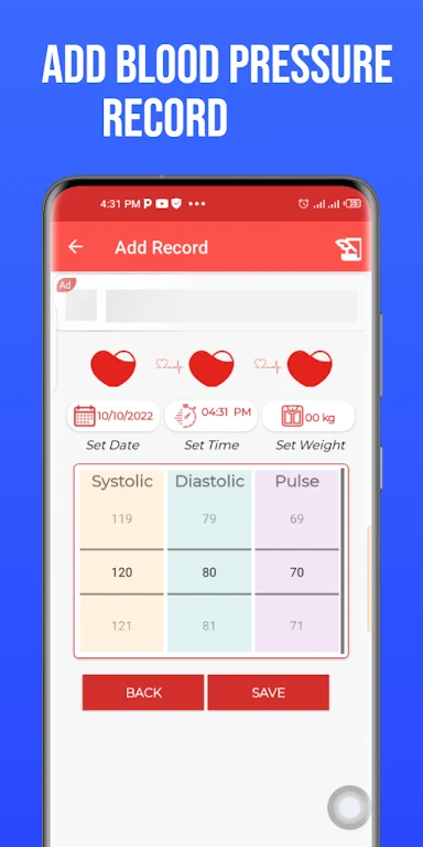 Blood pressure recorder & bp diary Скриншот 1