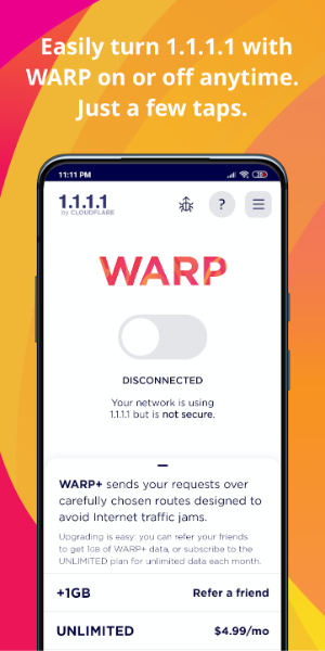 1.1.1.1 + WARP: Safer Internet Captura de pantalla 0