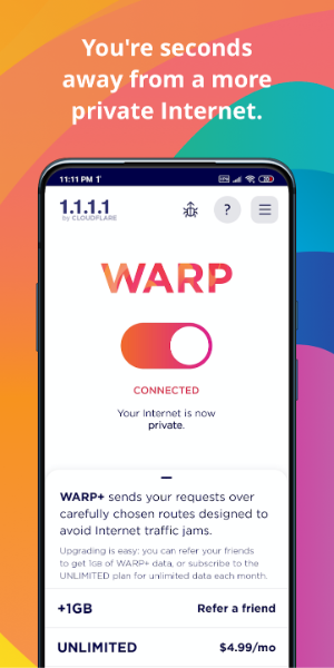 1.1.1.1 + WARP: Safer Internet Captura de pantalla 1